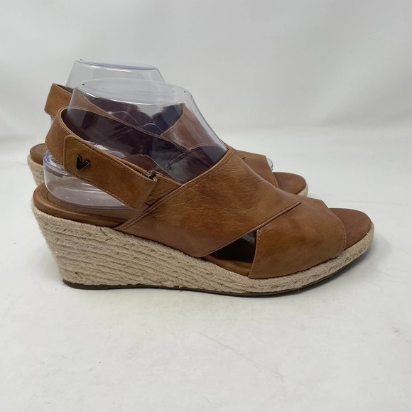 Vionic Brown Toffee Zamar Espadrille Wedge Crossover Leather Sandals Size US 9.5 - Picture 6 of 13